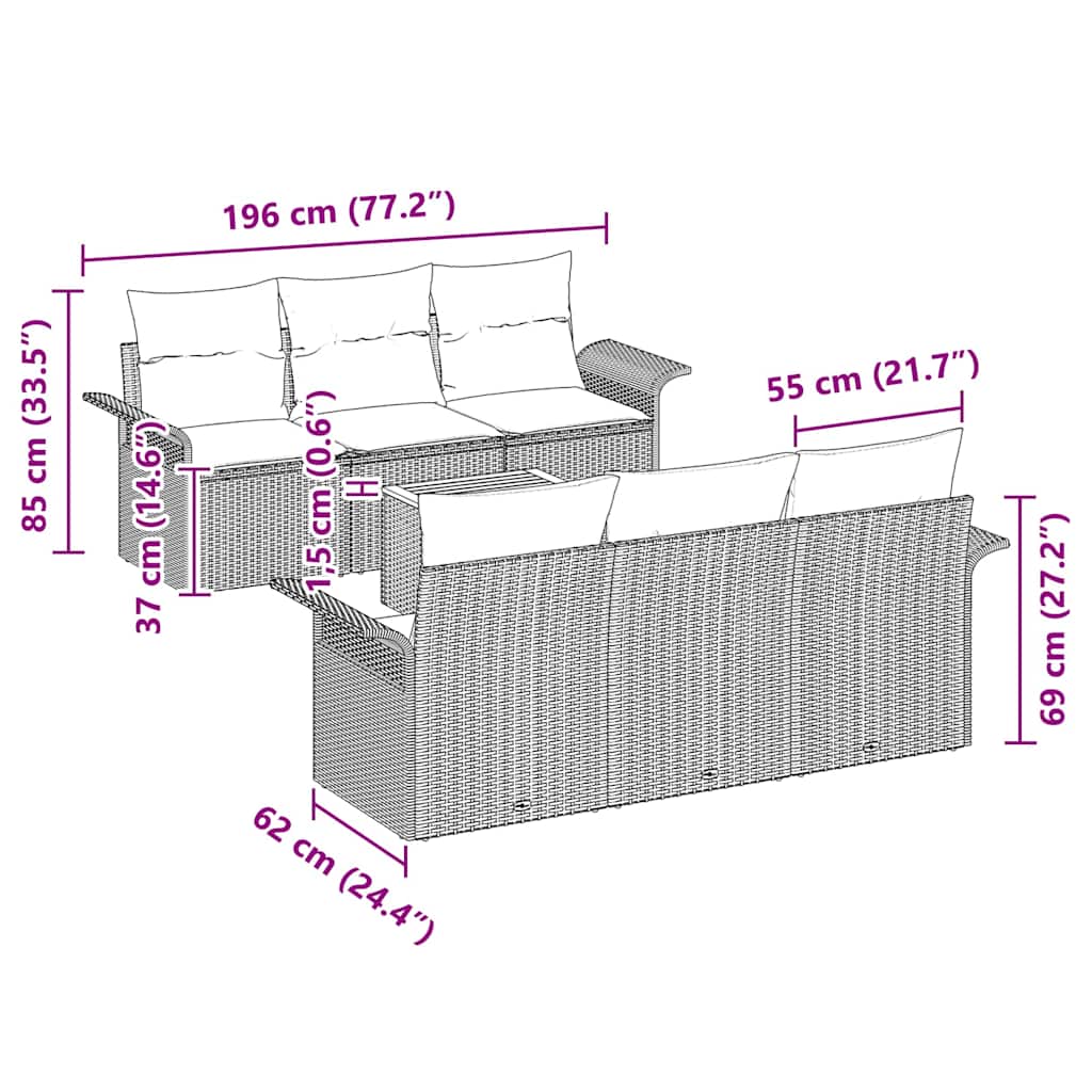 Garten-Sofa-Set mit Kissen 7 pcs Grau 55 x 55 x 37 cm